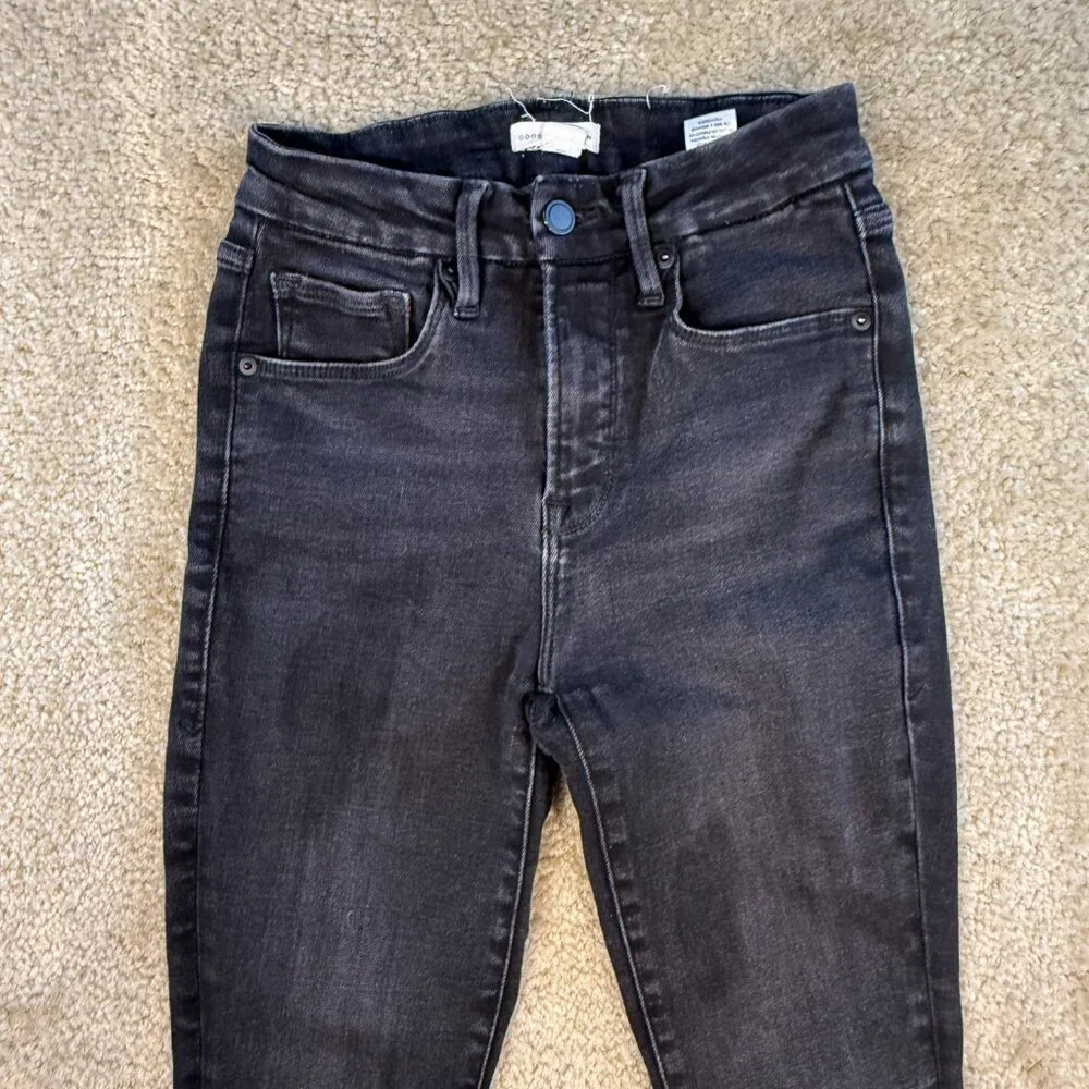 Good American Good Legs Skinny Crop Fray Hem Jeans Size 0 25 Denim Black F723